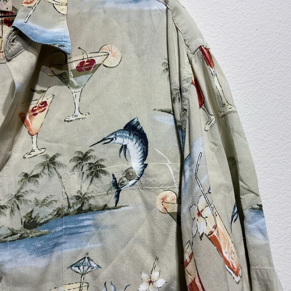 Campia Moda Men’s Tropical Beach Button Down Shirt Size L. Fishing Palm Tree - Picture 4 of 9